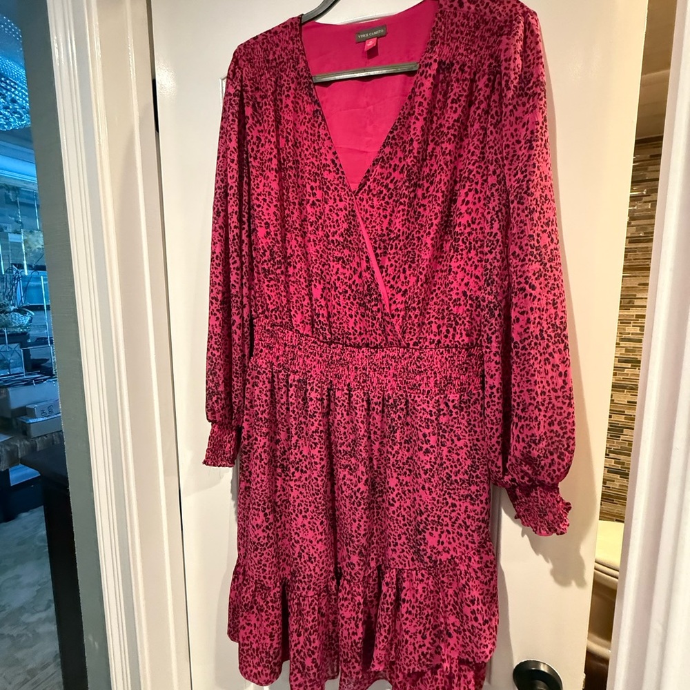 Vince Camuto Red Wrap Midi Dress with Bishop Sleeves